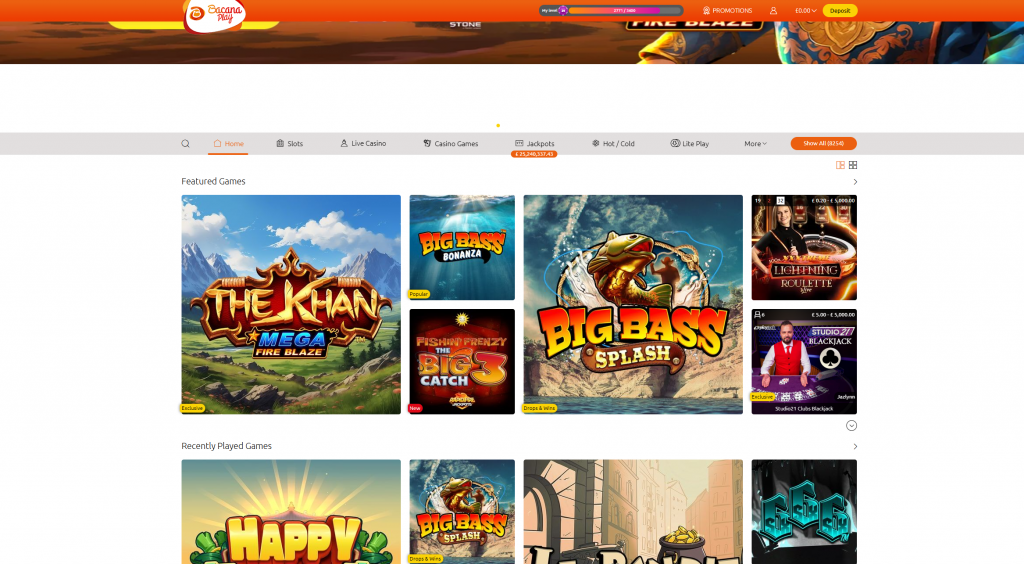 BacanaPlay casino games library screenshot – UK slots and online games